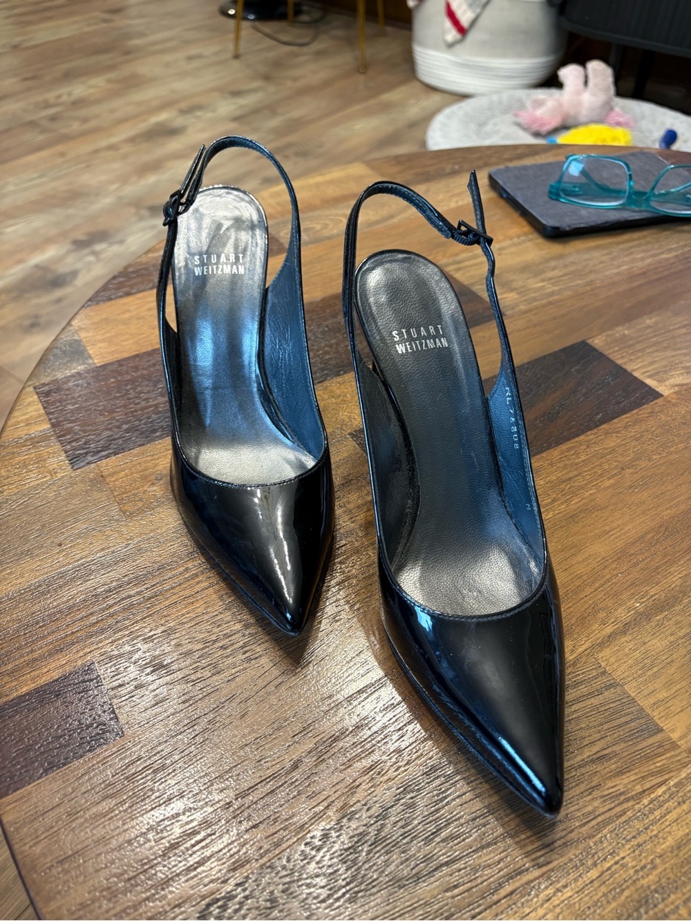Stuart Weitzman Black Patent Pointed Toe Slingback Pumps